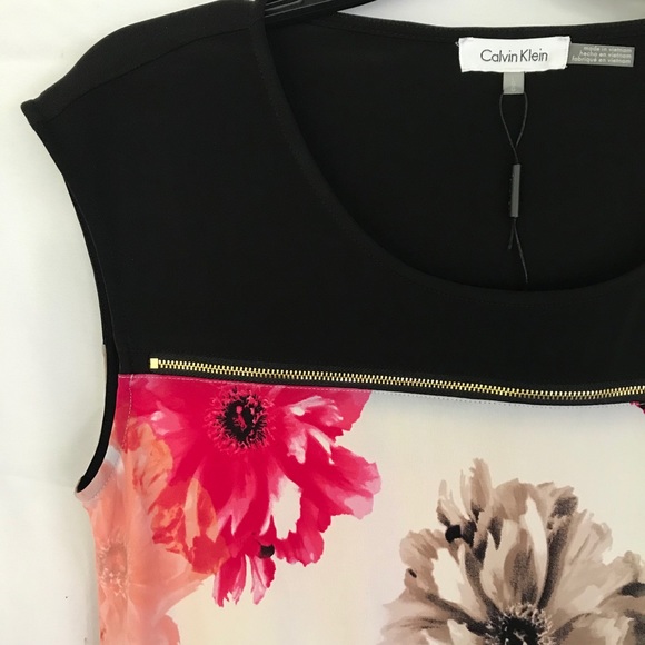 *SOLD* Calvin Klein Zippered Top Blk/Crm Floral Lg - Picture 5 of 10